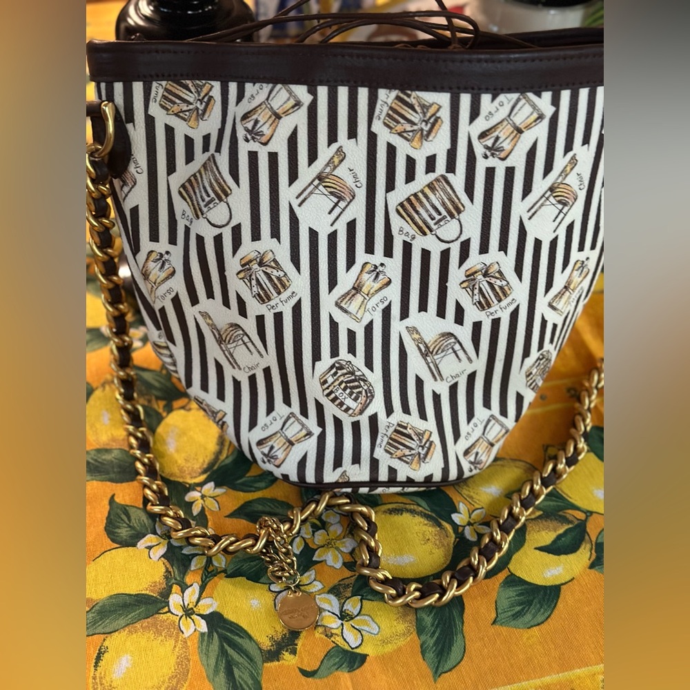 VINTAGE RARE Henri Bendel Leather Bucket Bag Centennial Stripes Please Read - Picture 3 of 15